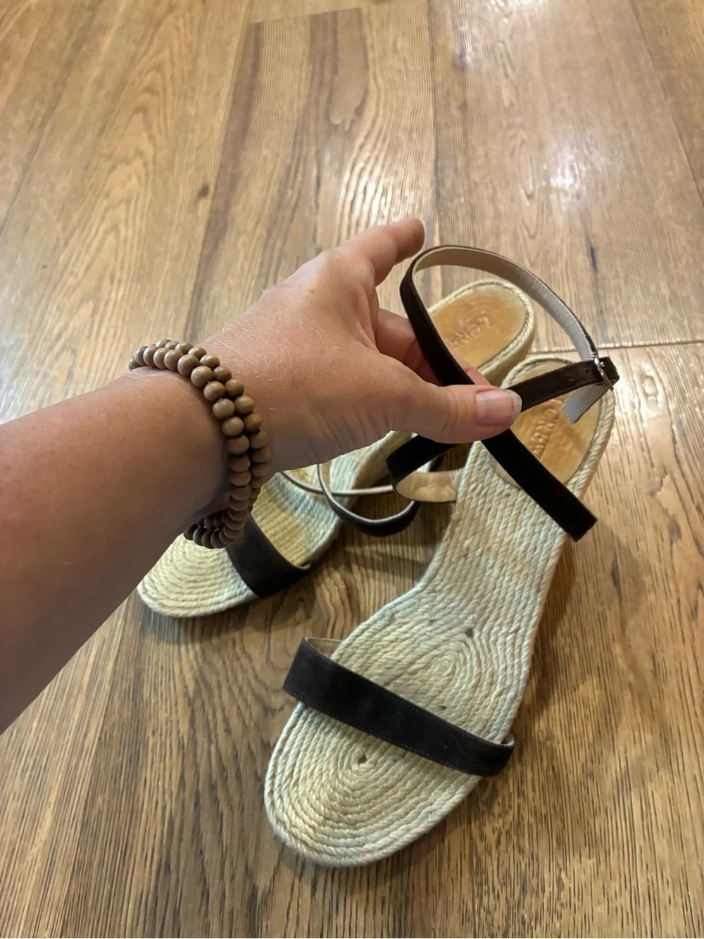 J. Crew Dark Brown Suede Strappy Espadrille Sandals size 10 wedge heel buckle